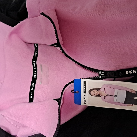DKNY Sport Sweater Womans Large Black White Pink Jacket Top Pullover Half Zip. - Picture 3 of 3